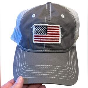 USA Gray Trucker Hat/Cap with American Flag Patch Adjustable
